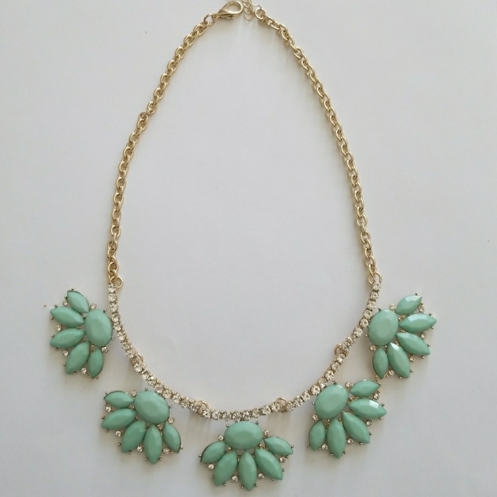NEW Mint Green Rhinestone Statement Necklace